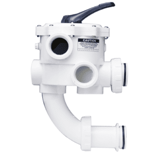 A Pentair 261152 2-Inch Threaded Multiport Valve Replacement Pool and Spa D.E. Filter with a black handle.